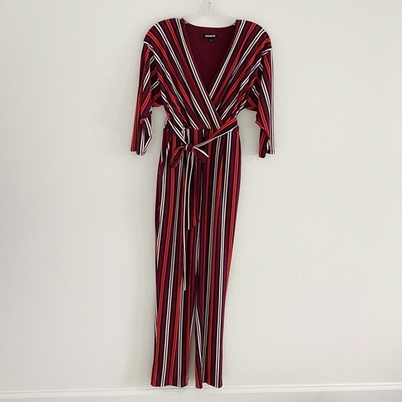 Express Red Surplice Striped Jumpsuit, SIZE XS - Picture 5 of 8